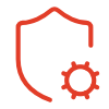 read icon outline of a shield and cog in the lower right corner